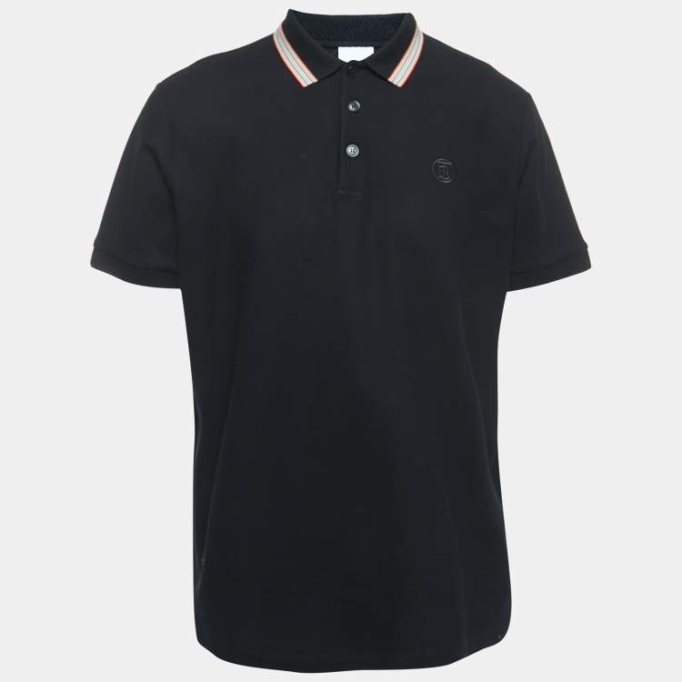 Pre Owned Burberry Black Cotton Icon Stripe Polo T-Shirt XL