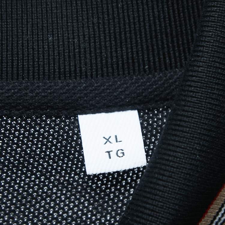 Pre Owned Burberry Black Cotton Icon Stripe Polo T-Shirt XL