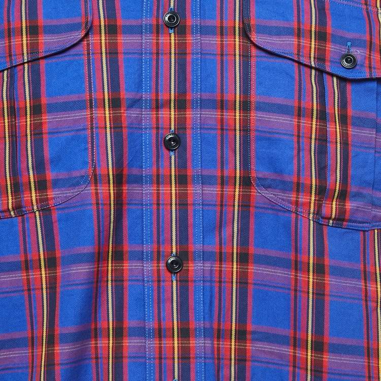 Pre Owned Burberry Blue Checked Cotton Pocket Detail Shirt M