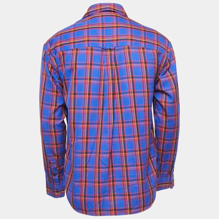 Pre Owned Burberry Blue Checked Cotton Pocket Detail Shirt M