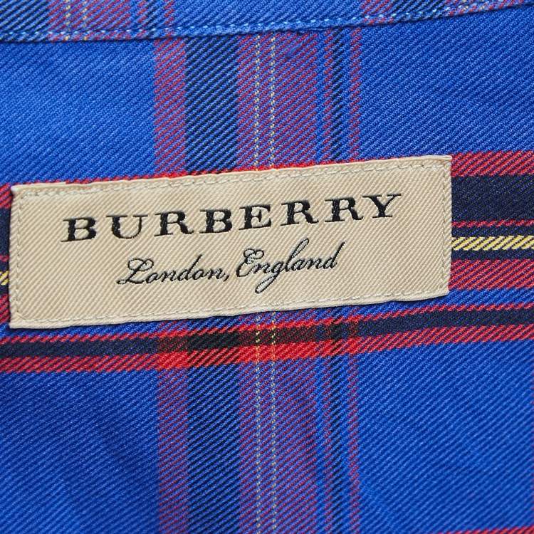 Pre Owned Burberry Blue Checked Cotton Pocket Detail Shirt M