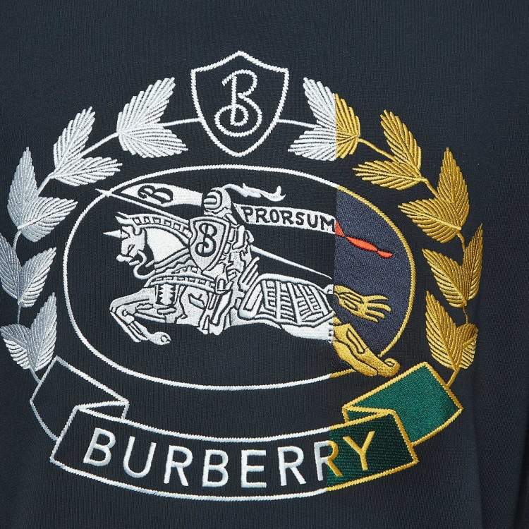 Pre Owned Burberry Navy Blue Cotton Embroidered Sweatshirt M