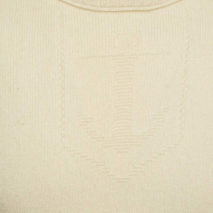 Pre Owned Burberry Cream Jacquard Cashmere Blend Crew Neck Sweater M