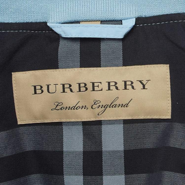 Pre Owned Burberry Blue Textured Synthetic Zipper Bomber Jacket XL