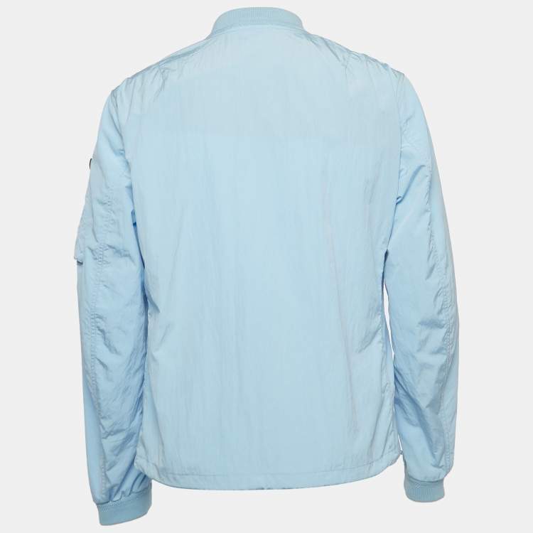 Pre Owned Burberry Blue Textured Synthetic Zipper Bomber Jacket XL