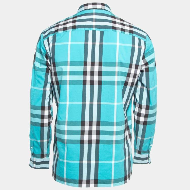 Pre Owned Burberry Blue Checked Cotton Long Sleeve Shirt L