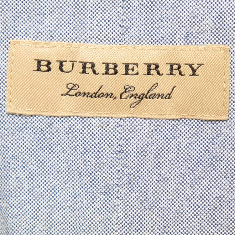 Pre Owned Burberry Blue Cotton Long Sleeve Button Front Shirt M