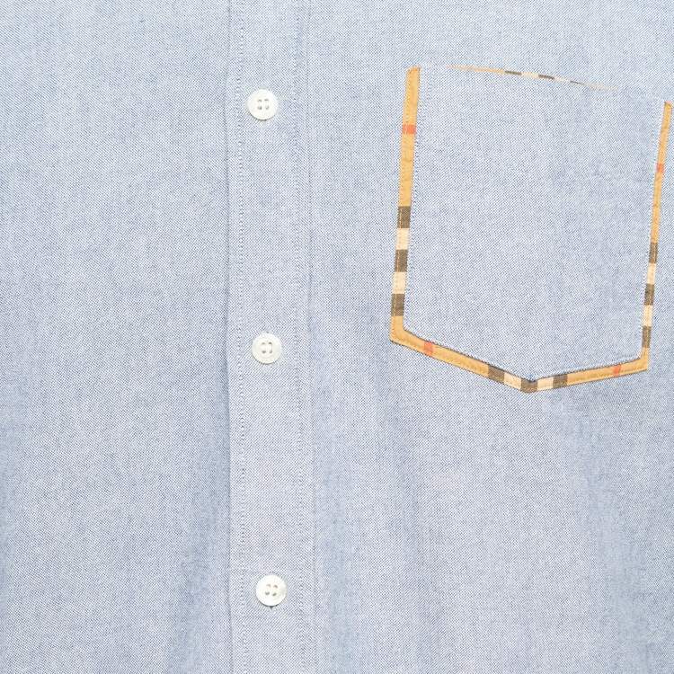 Pre Owned Burberry Blue Cotton Long Sleeve Button Front Shirt M