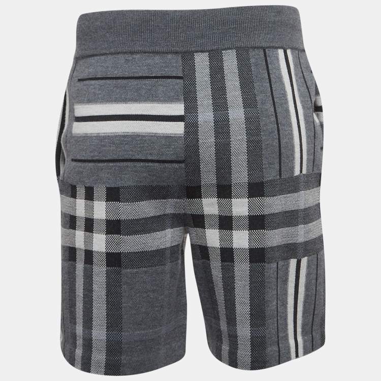 Pre Owned Burberry Grey Checked Wool Drawstring Track Shorts S
