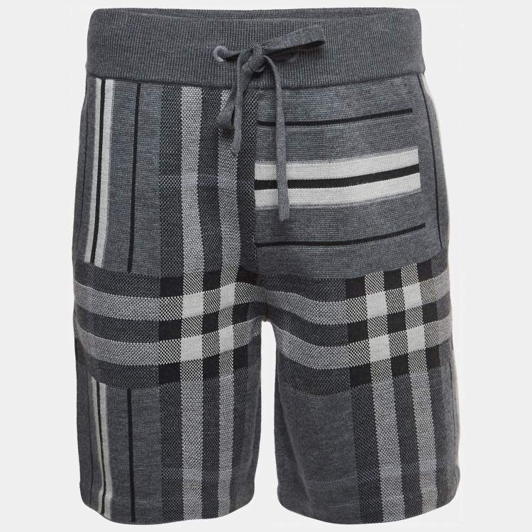 Pre Owned Burberry Grey Checked Wool Drawstring Track Shorts S