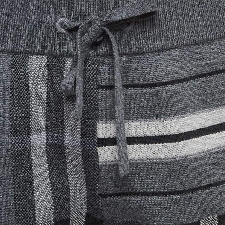 Pre Owned Burberry Grey Checked Wool Drawstring Track Shorts S