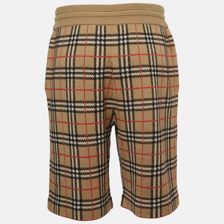 Pre Owned Burberry Beige Checked Merino Wool Drawstring Shorts L