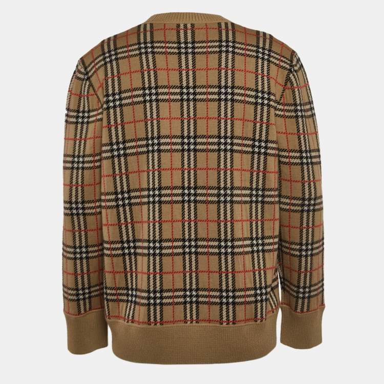 مملوكة مسبقًا Burberry Beige Checked Merino Wool Knit Crew Neck Sweatshirt M