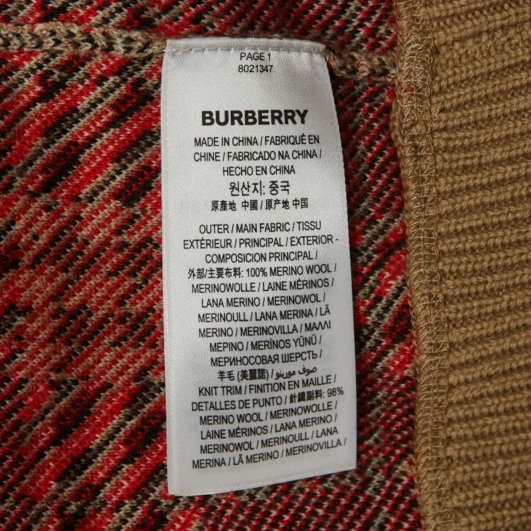 مملوكة مسبقًا Burberry Beige Checked Merino Wool Knit Crew Neck Sweatshirt M