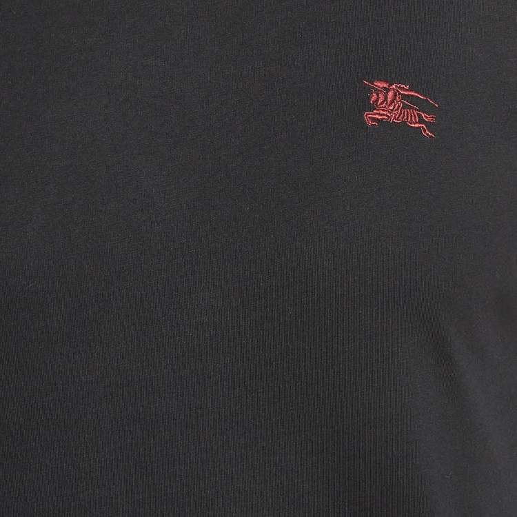 Pre Owned Burberry Black Cotton Logo Embroidered Crew Neck T-Shirt S