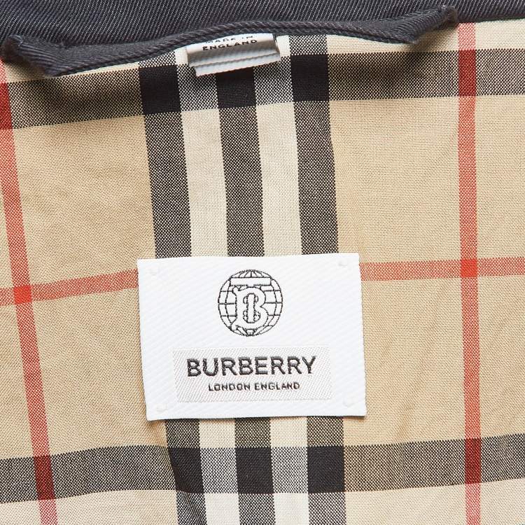 Pre Owned Burberry Navy Cotton Gabardine Long Single Breasted Coat 4XL