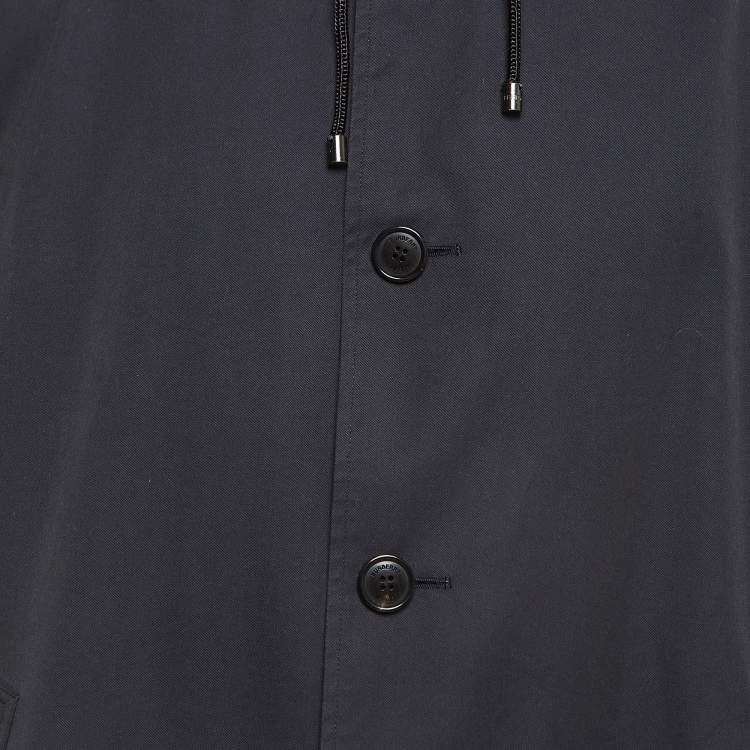 Pre Owned Burberry Navy Cotton Gabardine Long Single Breasted Coat 4XL