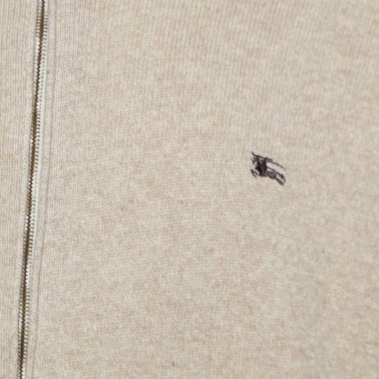 Pre Owned Burberry Beige Lambs Wool Zip Up Sweater XL