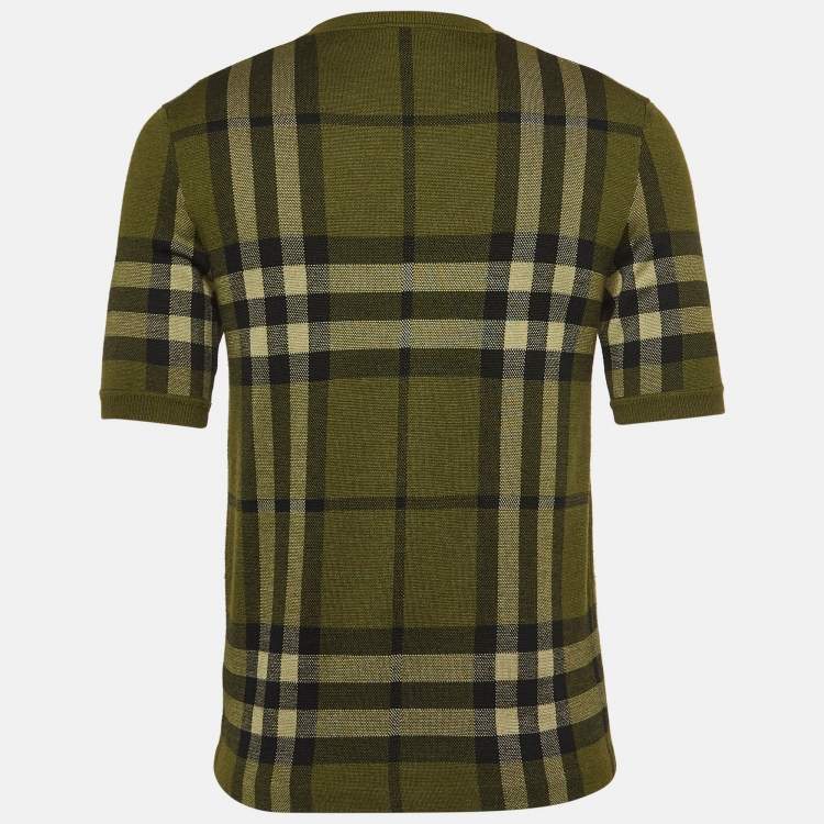 Pre Owned Burberry Green Plaid Wool Blend Knit T-Shirt XS