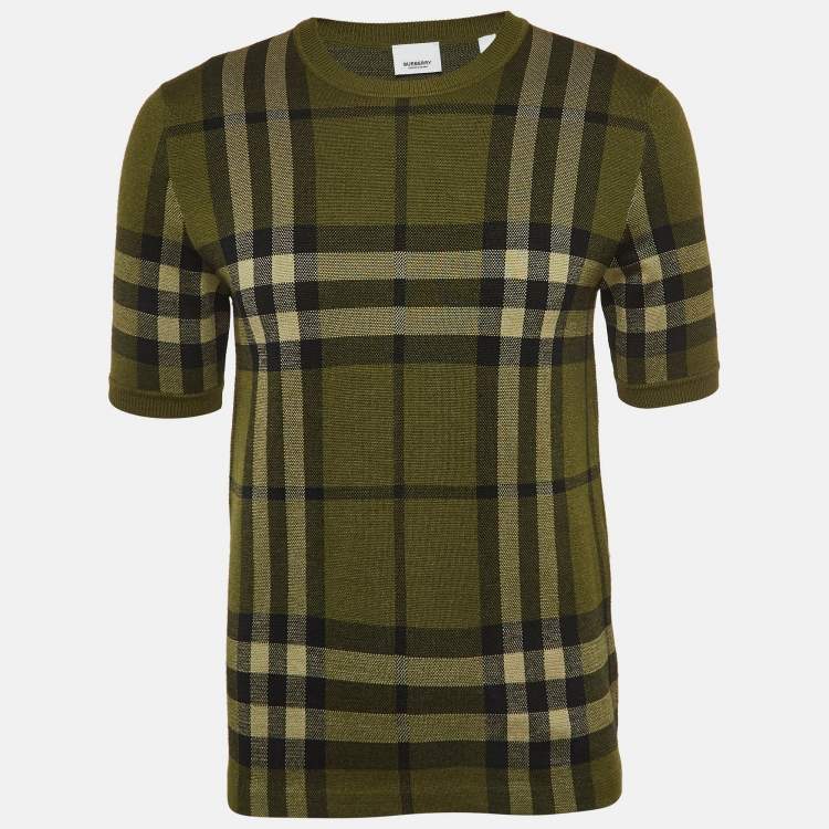 Burberry Green Plaid Wool Blend Knit T Shirt XS Burberry The Luxury Closet