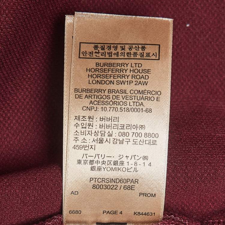 Pre Owned Burberry Maroon Cotton Pique Polo T-Shirt XXL