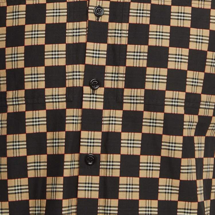 Pre Owned Burberry Black/Brown Checked Cotton Shirt XXS