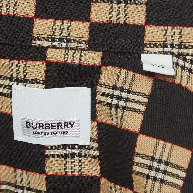 Pre Owned Burberry Black/Brown Checked Cotton Shirt XXS