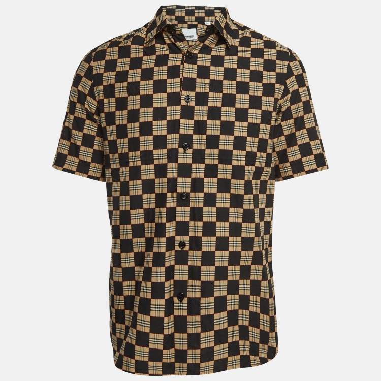 Pre Owned Burberry Black/Brown Checked Cotton Shirt XXS