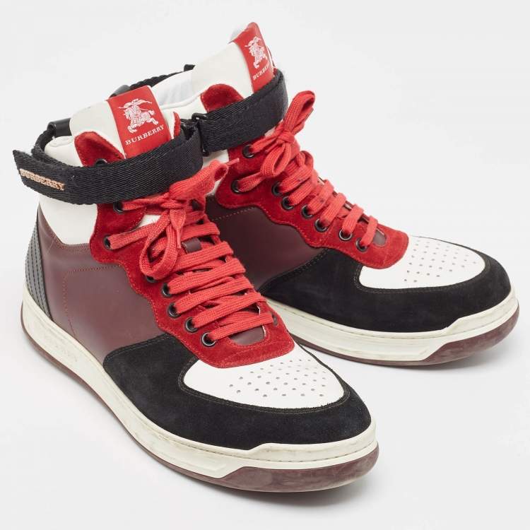 Pre Owned Burberry Multicolor Leather and Suede Dennis High Top Sneakers Size 42