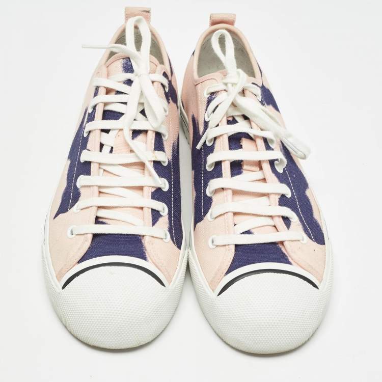 Pre Owned Burberry Pink/Navy Blue Canvas Cap Toe Lace Up Sneaker Size 44