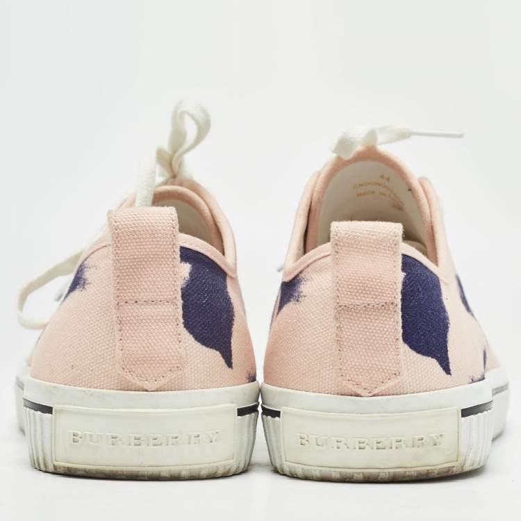 Pre Owned Burberry Pink/Navy Blue Canvas Cap Toe Lace Up Sneaker Size 44