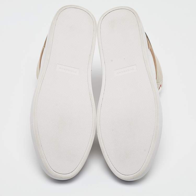Pre Owned Burberry White House Check Leather and Suede Reeth Trainers Sneakers Size 43