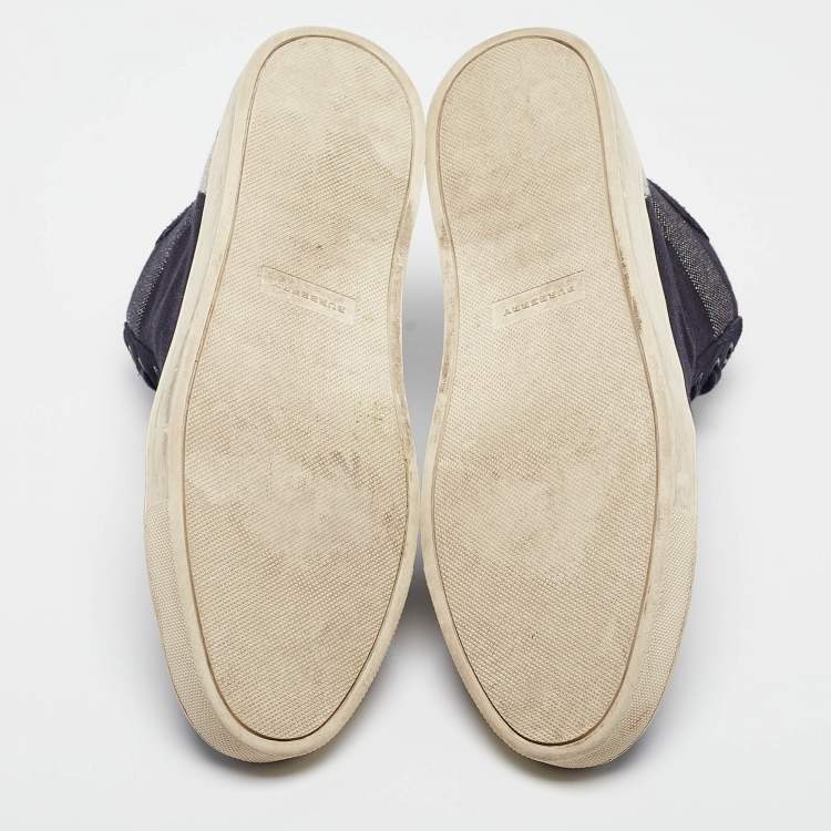 مملوكة مسبقً�ا Burberry Navy Blue Check Canvas Painton High Top Sneakers Size 43