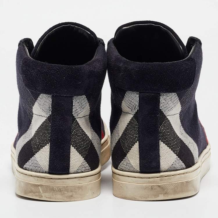 مملوكة مسبقًا Burberry Navy Blue Check Canvas Painton High Top Sneakers Size 43