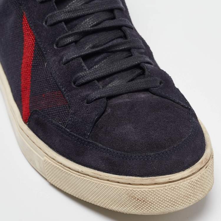 مملوكة مسبقًا Burberry Navy Blue Check Canvas Painton High Top Sneakers Size 43