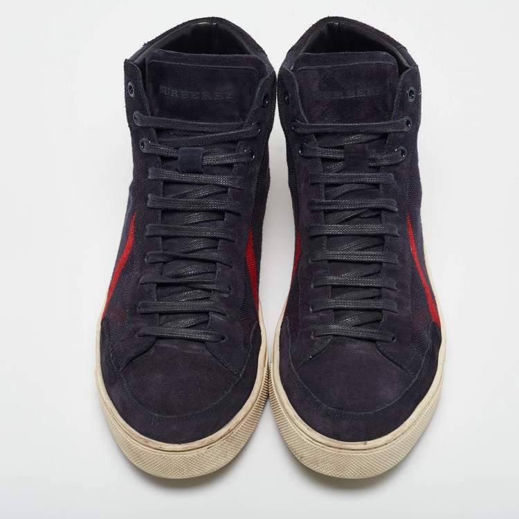 مملوكة مسبقًا Burberry Navy Blue Check Canvas Painton High Top Sneakers Size 43