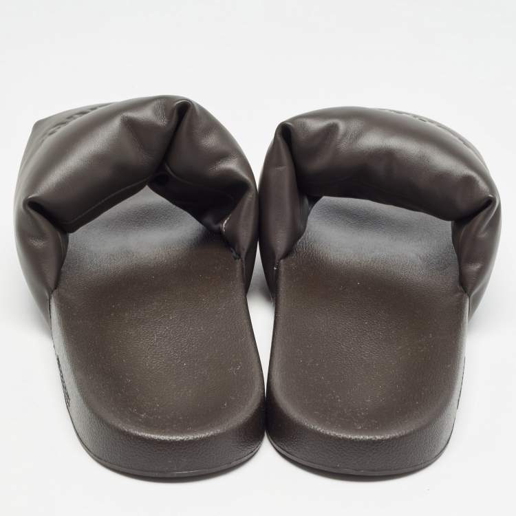 Pre Owned Burberry Brown Leather Logo Slide Flats Size 45