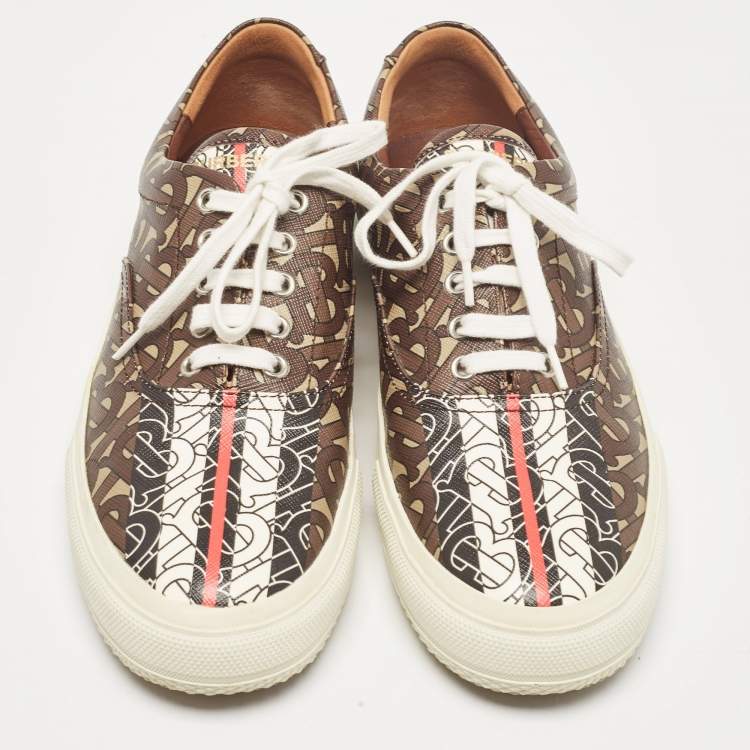 Pre Owned Burberry Brown Canvas Lace Up Sneakers Size 41
