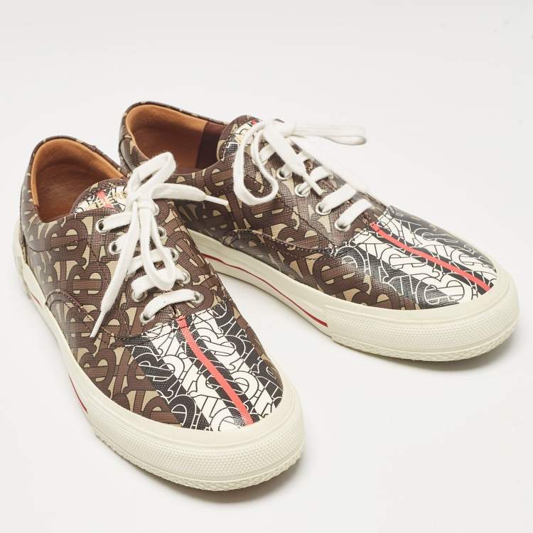 Pre Owned Burberry Brown Canvas Lace Up Sneakers Size 41