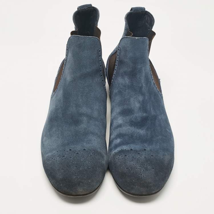 Pre Owned Burberry Blue Suede Ankle Length Boots Size 45