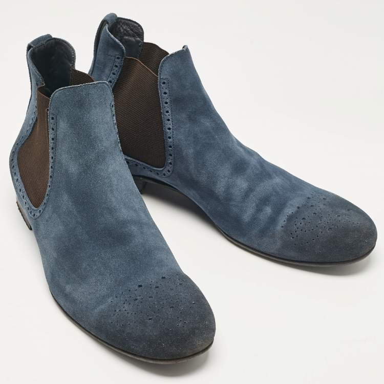 Pre Owned Burberry Blue Suede Ankle Length Boots Size 45
