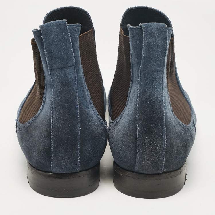 Pre Owned Burberry Blue Suede Ankle Length Boots Size 45
