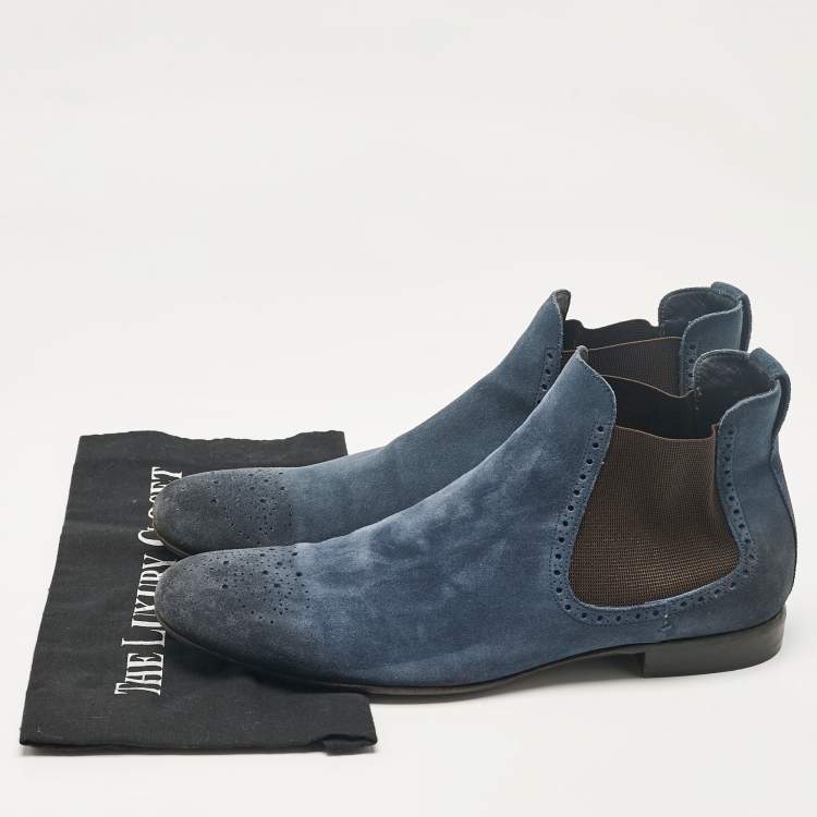 Pre Owned Burberry Blue Suede Ankle Length Boots Size 45