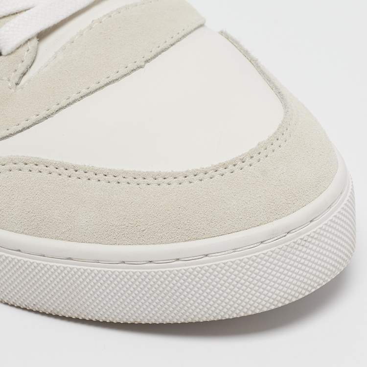 Pre Owned Burberry White/Beige Leather and House Check Canvas New Reeth Sneakers Size 45