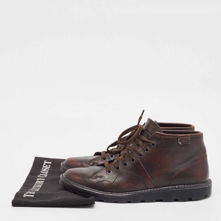 Pre Owned Burberry Brown Leather Ankle Length Boots Size 40