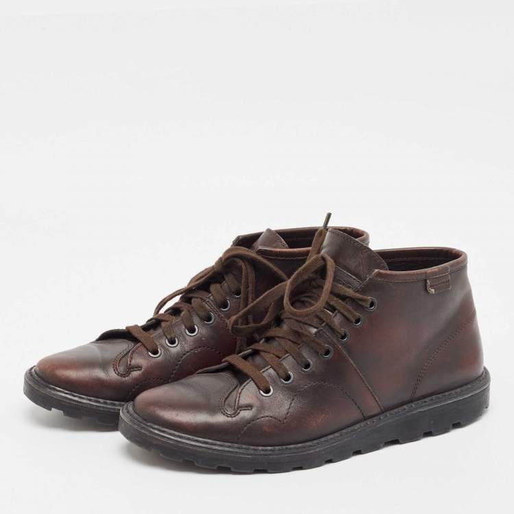 Pre Owned Burberry Brown Leather Ankle Length Boots Size 40
