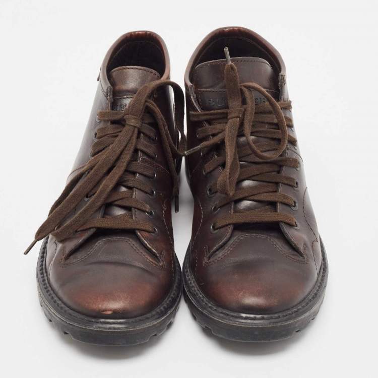 Pre Owned Burberry Brown Leather Ankle Length Boots Size 40