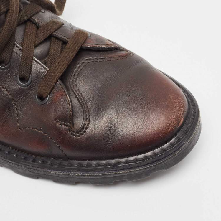 Pre Owned Burberry Brown Leather Ankle Length Boots Size 40
