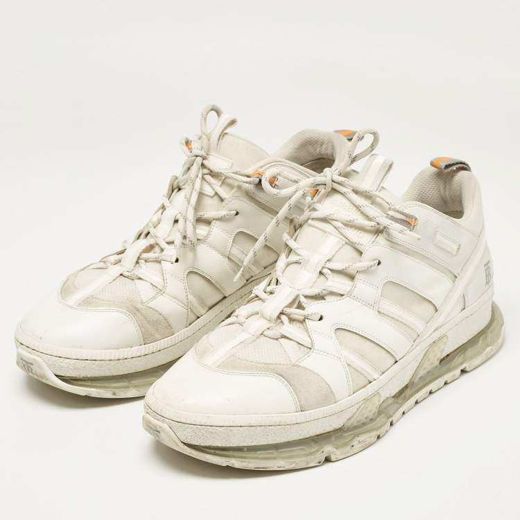 Pre Owned Burberry White Leather and Mesh Low Top Sneakers Size 44