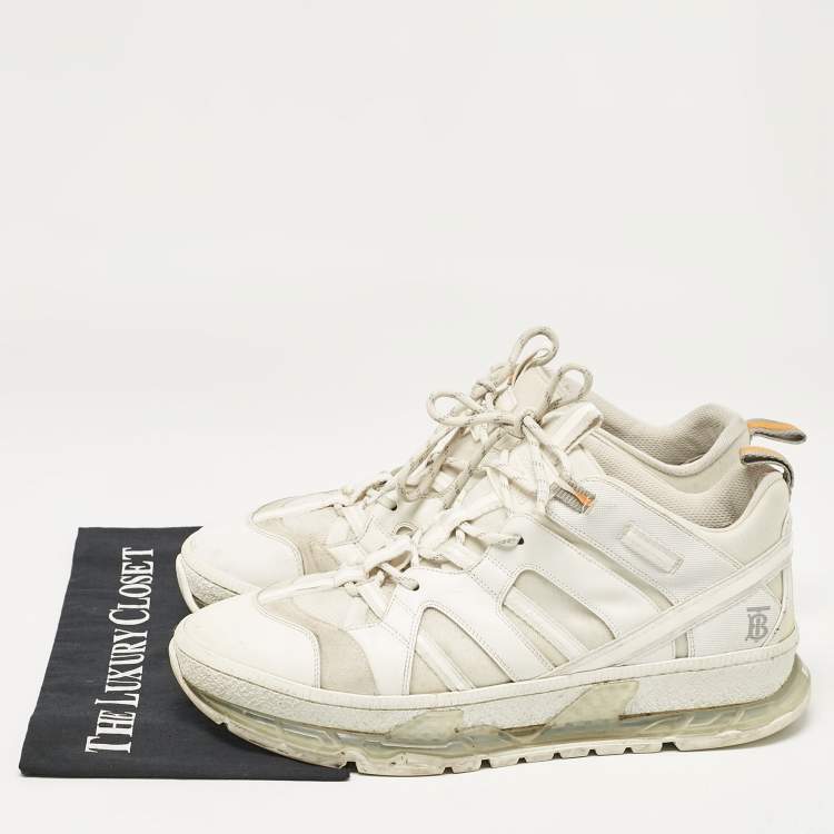 Pre Owned Burberry White Leather and Mesh Low Top Sneakers Size 44